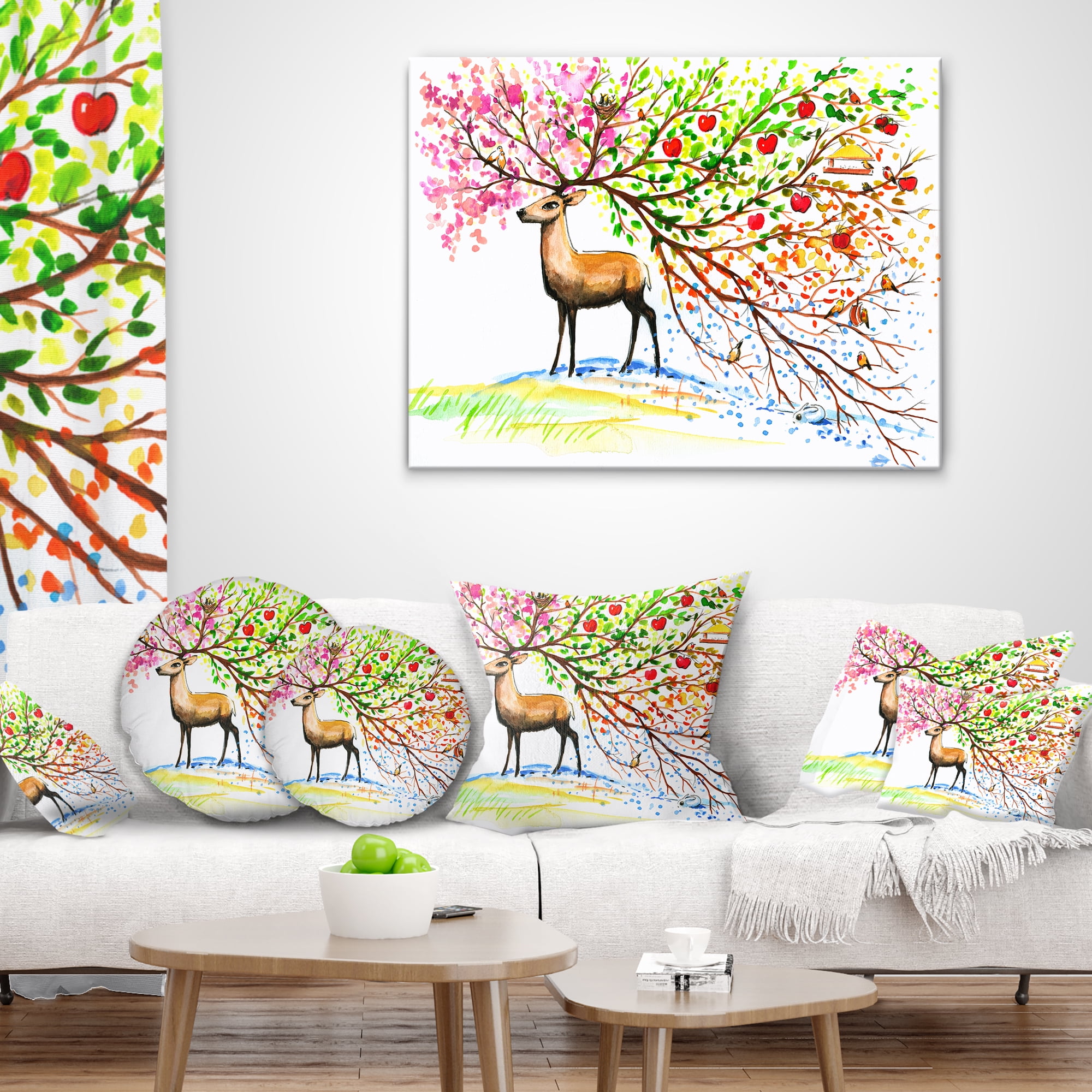 Designart Deer with Beautiful Horn - Abstract Throw Pillow - 18x18