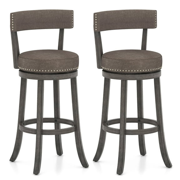 Gymax 31'' Bar Height Chairs Set of 2 w/ 360°   Swivel Seat Back & Cushioned Seat