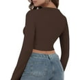 thumbnail image 2 of Women's Basic Sexy Square Neck Long Sleeve Going Out T Shirt Crop Top, 2 of 4