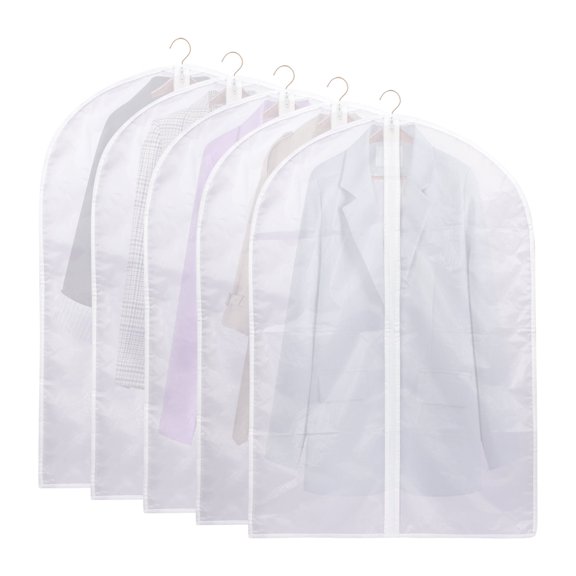 Garment Bags, 5 Pck Garment Dust Cover Clothes Storage Bags with Zipper for Suits, Dresses, Costumes, Uniforms Translucent & Waterproof XL Size