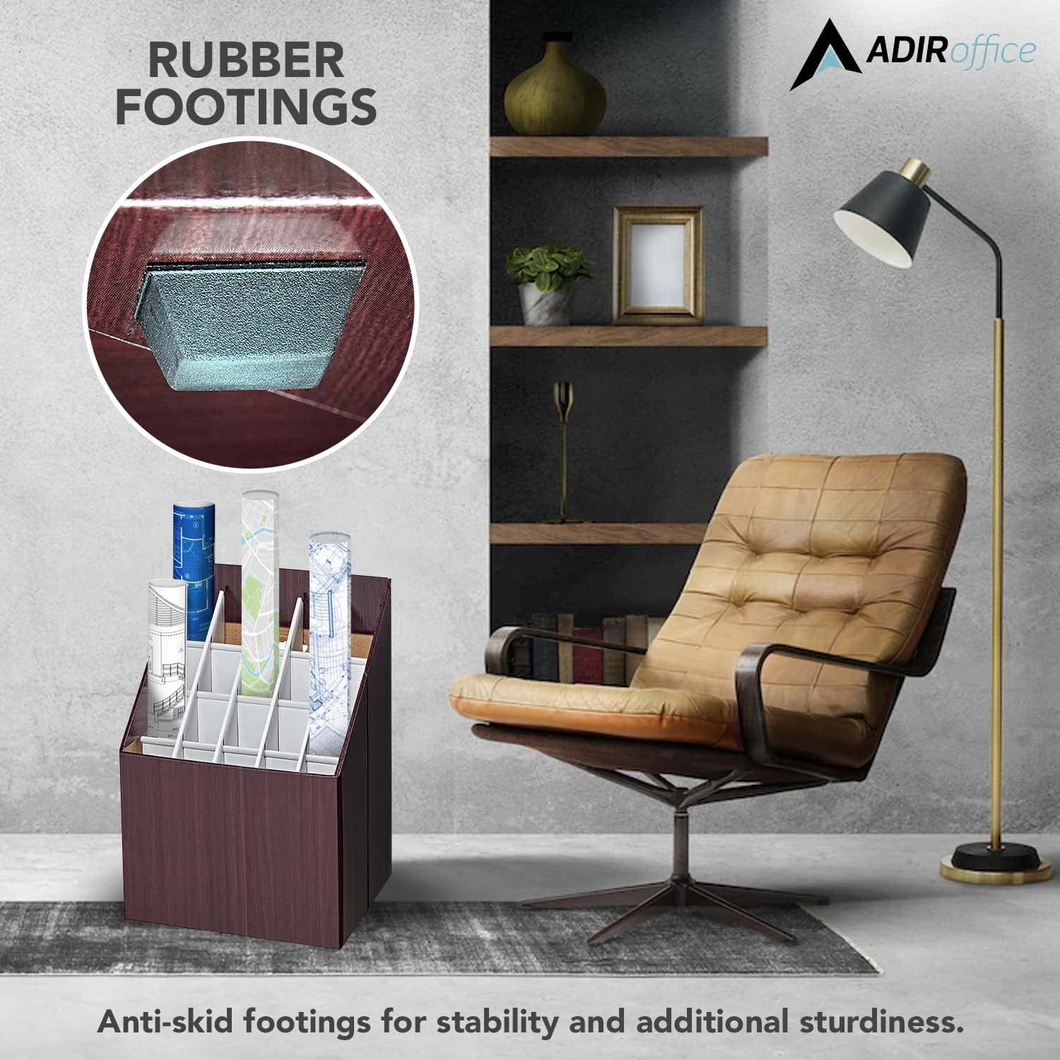 AdirOffice Blueprint Storage Bin Organizer - 20 Compartment Corrugated Cardboard Roll File Organizer, Brown