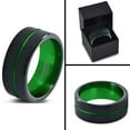 thumbnail image 4 of P. Manoukian Tungsten Wedding Band Ring 8mm for Men Women Black Green Center Line Flat Cut Brushed Polished Lifetime Guarantee Size 7, 4 of 4