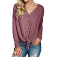 thumbnail image 4 of Weardear Women's Waffle Knit Tunic Blouse Tie Knot Tops Loose Fit Sweater Bat Wing Plain Shirts, 4 of 6