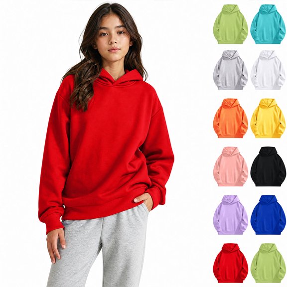 HAOTAGS Girls Boys Pullover Hoodie (2-14) Casual Long Sleeve Hooded Sweatshirt With Kangaroo Pocket for Kids Red Size 3T