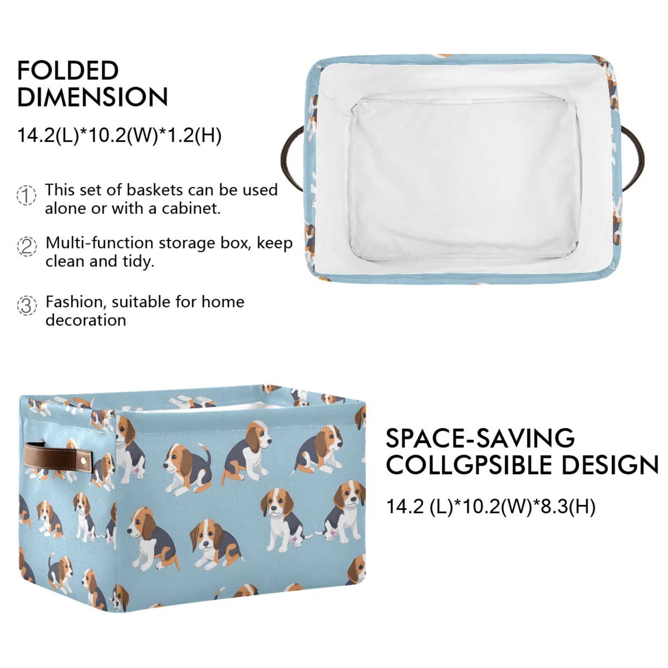 Ryvnso Cute Beagle Dogs Storage Basket Large Bin Foldable Boxes Toys Organizer 14.2x10.2x8.3in 2 PCs