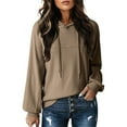 thumbnail image 3 of Htigea Women Pullover Sweatshirt Long Sleeve Hoodies Kangaroo Pocket Fleece Basic Sweater Khaki XL, 3 of 8
