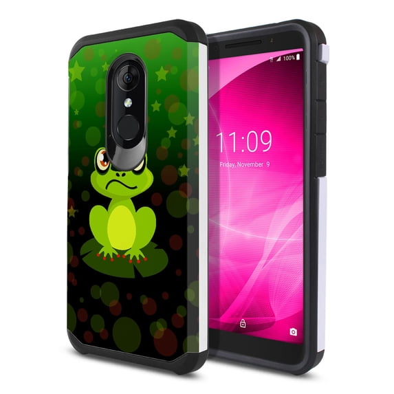 FINCIBO Hybrid Case Hard Plastic TPU Slim Back Cover for T-mobile Revvl 2 5.5", Frog And Dragonfly Green
