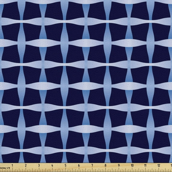 Abstract Sofa Upholstery Fabric by the Yard, Pattern of Overlapping Stripes Forming Geometric Shapes Ornate Fractal, Decorative Fabric for DIY and Home Accents, Indigo and Pale Blue by Ambesonne