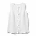 thumbnail image 6 of LNWUY Womens Cotton Linen Suit Vest Summer Casual Sleeveless Round Neck Button Down Tank Tops Fashion Work Waistcoat White XL, 6 of 6
