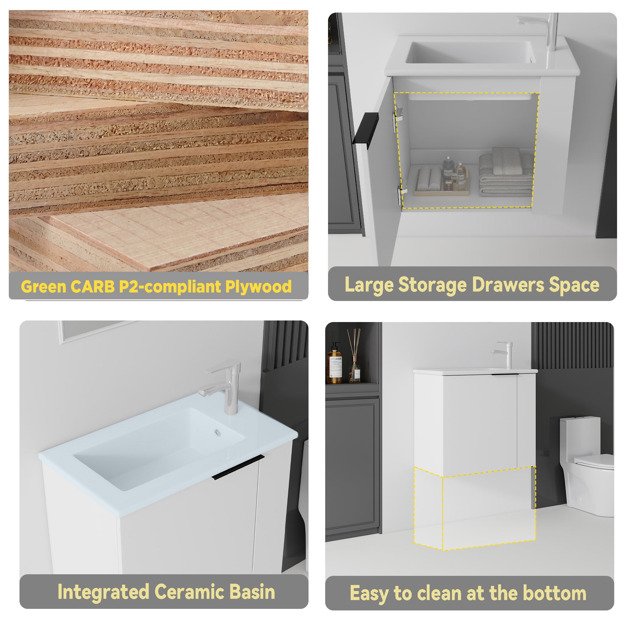 Leumius 22" Floating Bathroom Vanity with Ceramic Sink & Soft-Close Doors,Wall-Mounted Vanity for Small Space,Bathroom,White