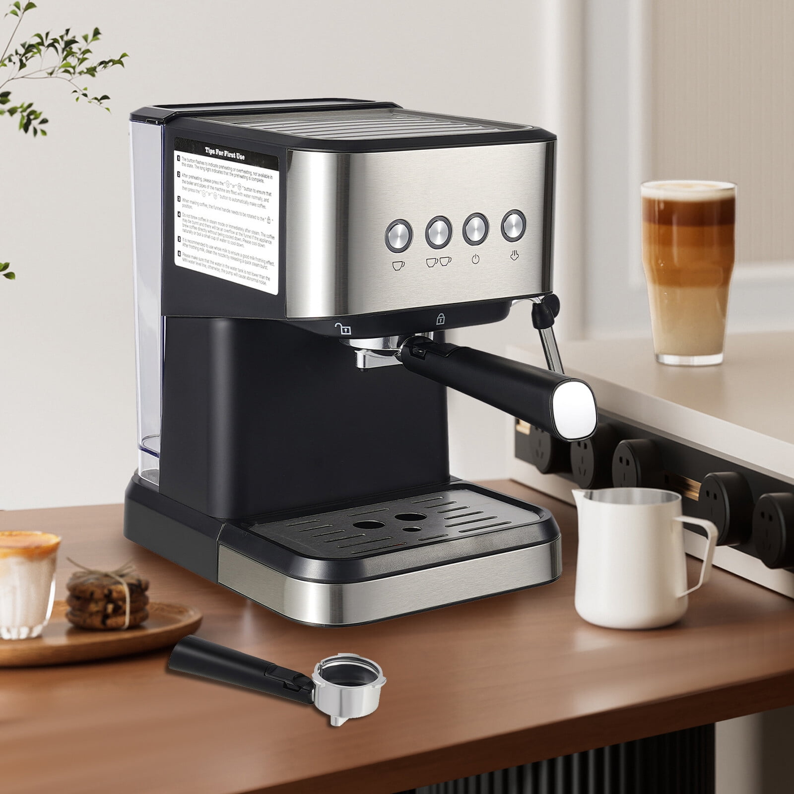 Semi-Automatic Espresso Machine, 1050W Coffee Maker with 15-20 Bar Pressure, 50.7 Oz Large Water Tank for Home Use
