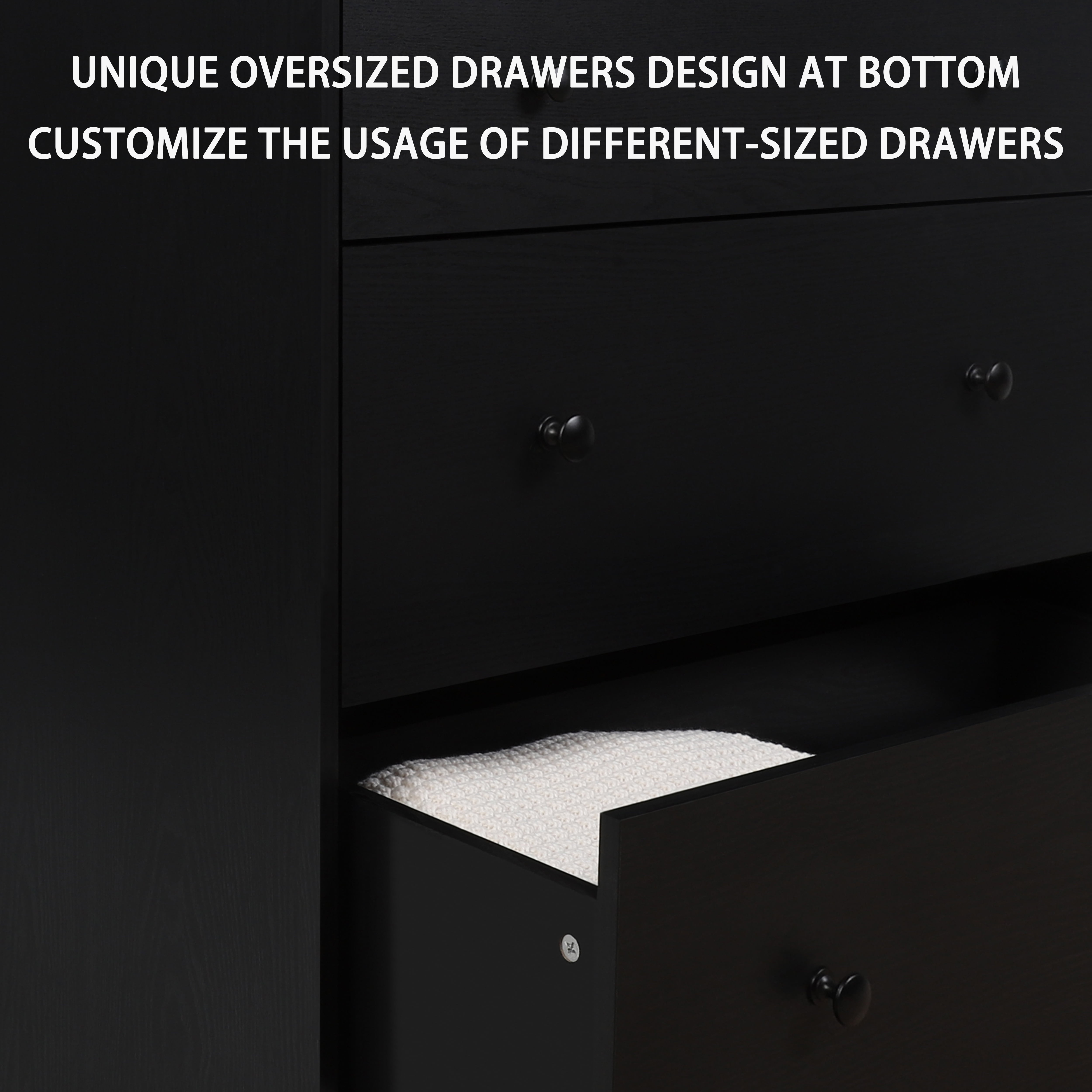 VEIKOUS Oversized 5-Drawer Dresser, Wood Chest of Drawer Dresser for Bedroom, Black