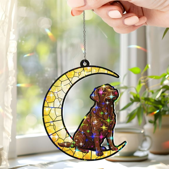 Lotusprinthandmade Chocolate Labrador Dog Custom Shape Star Hologram Ornament 3.5in, dog acrylic ornament, labrador dog window hanging