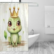 Bestwell Cute Frog King Shower Curtain Waterproof Fabric with 12 Hooks Bathroom Decorative Bath Curtain Set Polyester Fabric Machine Washable 60 x 72 Inch
