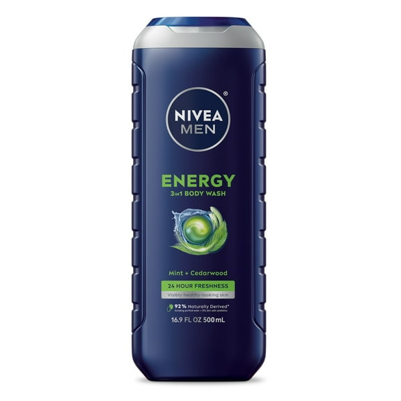 NIVEA MEN Energy Body Wash for Men with Mint Extract and Cedarwood Scent, 16.9 fl oz