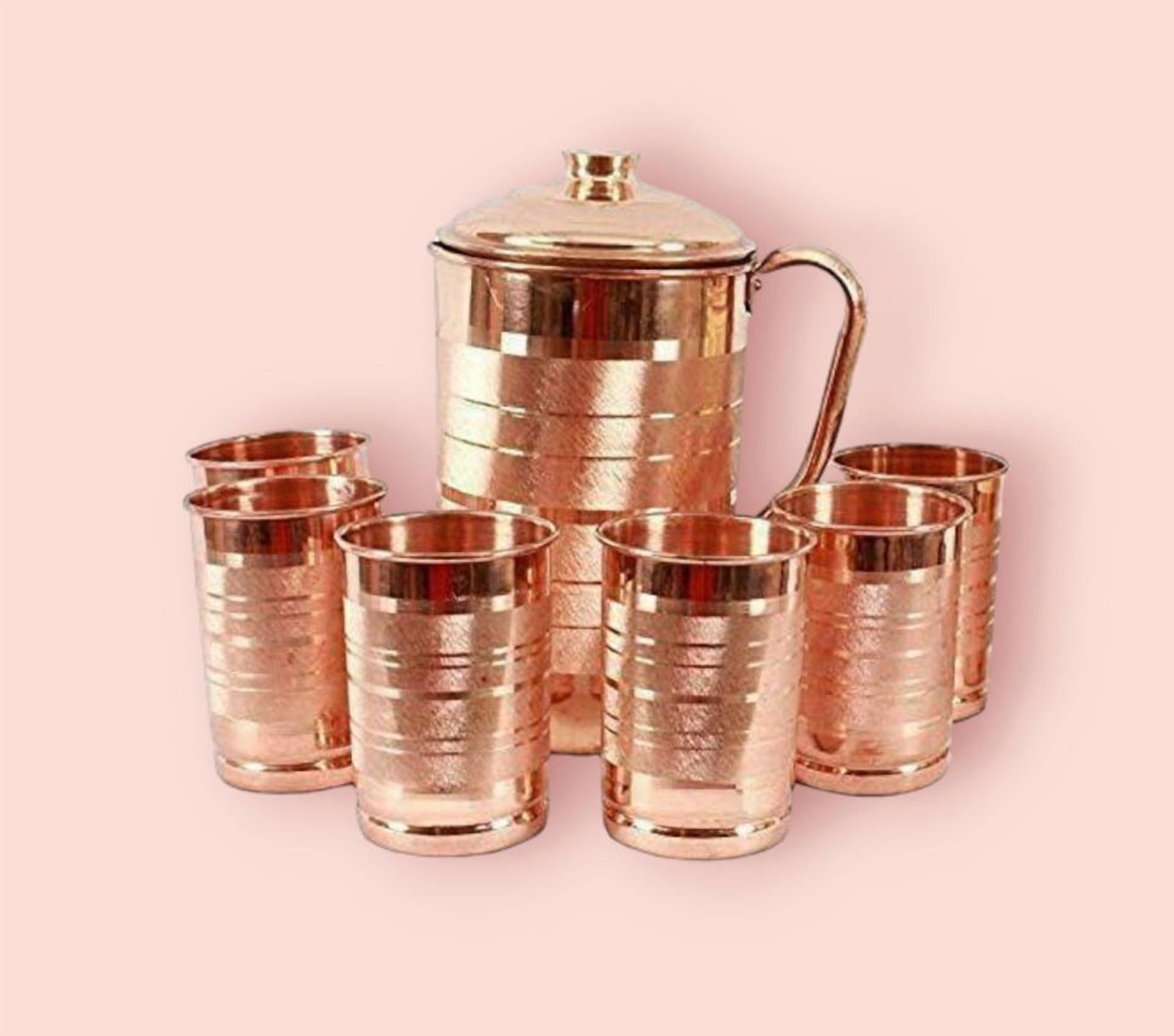 Pure Copper Jug Water Pitcher Glasses Good Health ml Set Of 7 Piece 1.5 L & 300ml
