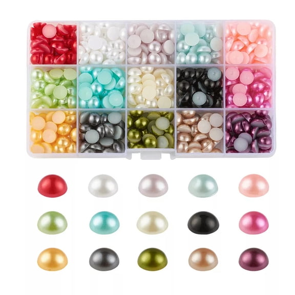 U8MO 600pcs/Box Half Round Domes ABS Plastic Cabochons 15 Colors Beading Craft 10mm
