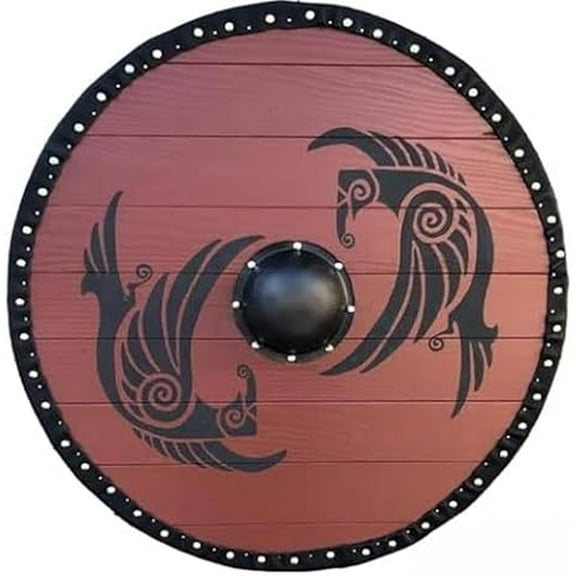 Medieval Warrior Wooden Round 24” Viking Shield| Halloween Cosplay Wall Art, Battle Worn Shield | Medieval Warrior Knight Viking Handmade Collection for Adults