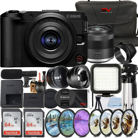 Canon EOS R50 V Mirrorless Camera with 14-30mm Lens   SanDisk 64GB Memory Card   Case   Tripod   SV Premium Accessory Bundle (International Version)