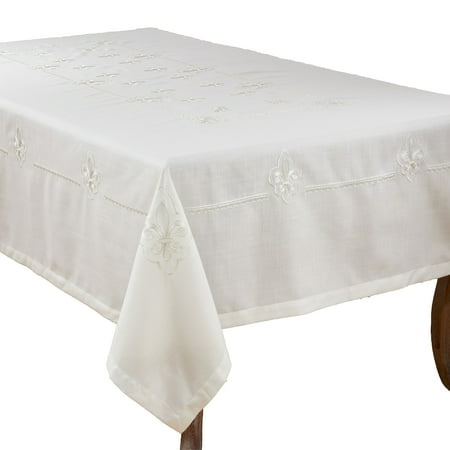 

Fennco Styles Fabia Collection Elegant Embroidered Fleur de Lis 69 x 160 Inch Table Cloth â€“ Ivory Oblong Tablecloth for Dinner Party Banquest Special Events and Home DÃ©cor