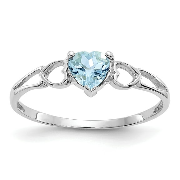 10K White Gold Polished Geniune Aquamarine Birthstone Ring Size 6