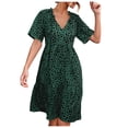 thumbnail image 1 of Vestido de punto con cuello en V y volantes con estampado de manga corta de verano sexy informal a la moda para mujer Pompotops ghjkhdj15891, 1 of 9