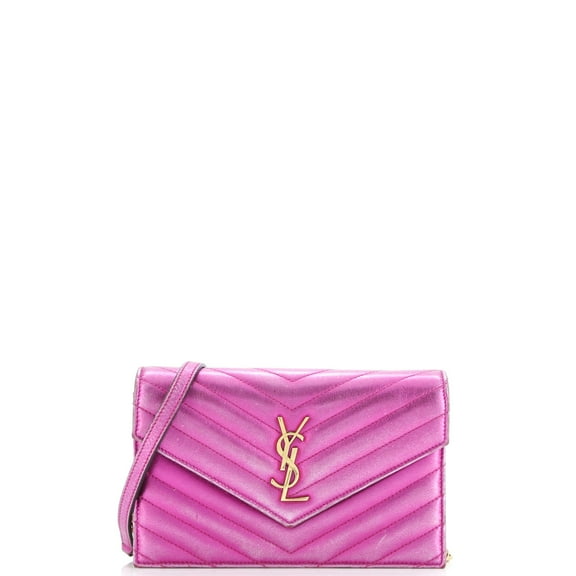 Pre-Owned Classic Monogram Wallet on Chain Matelasse Chevron Metallic Leather Small By Rebag