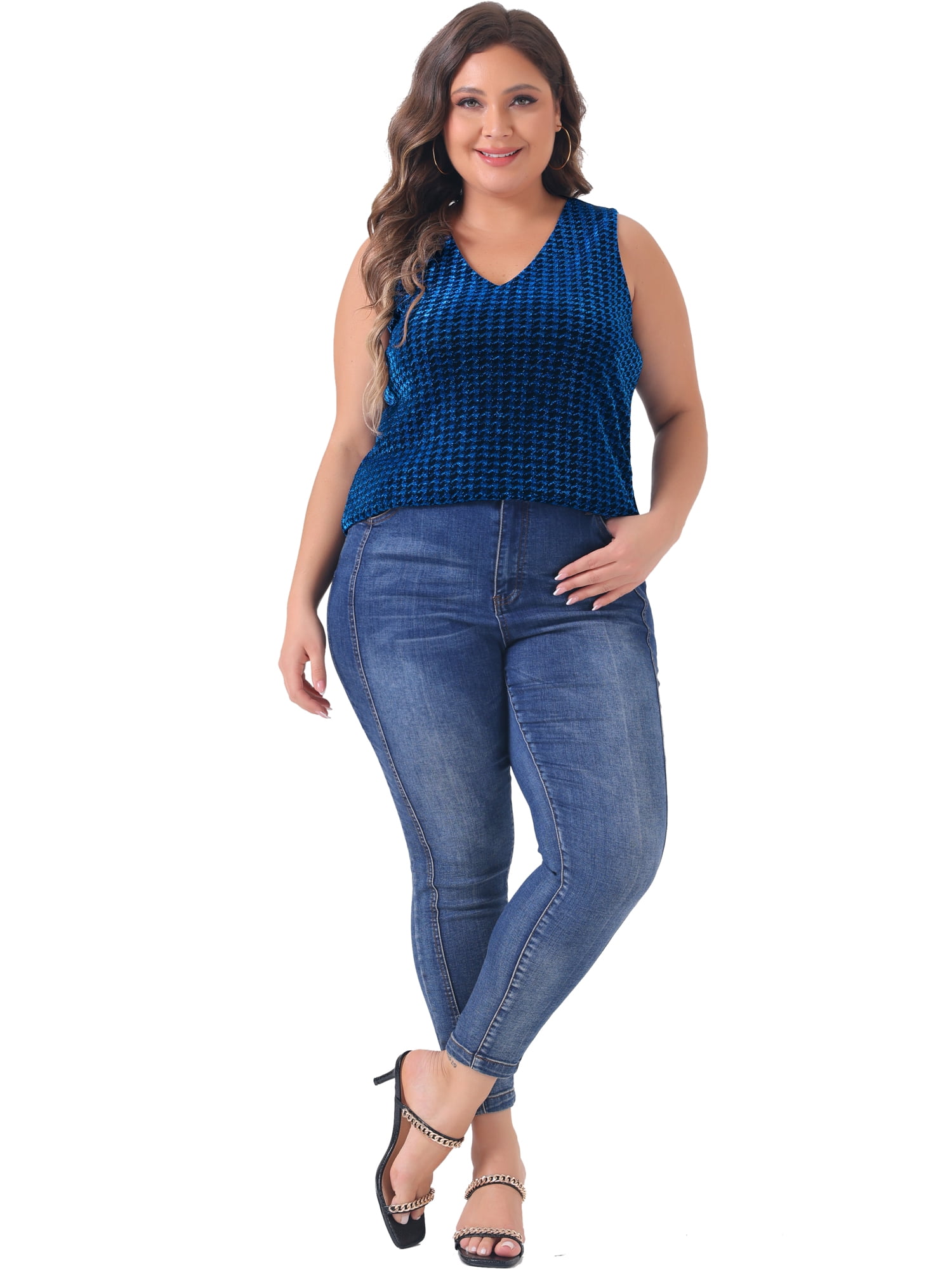 DARING DIVA Women's Plus Sequin Glitter Gradient Tank Club Party Vest 3X Royal Blue