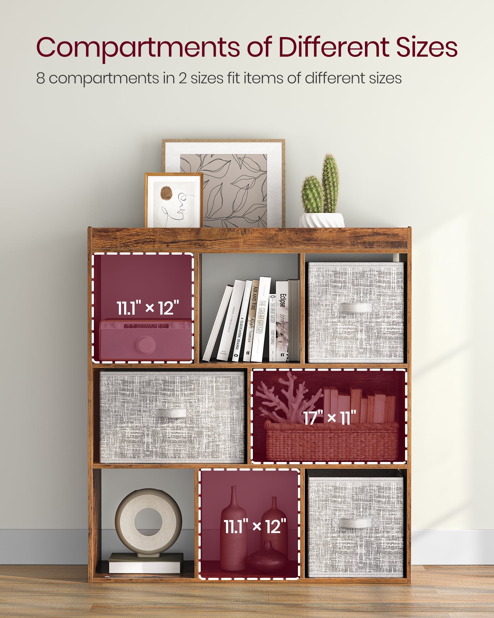 8-Cube Organizer, Modern Bookcase Storage for Livingroom Kidroom, Brown