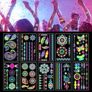 Trianu Fake Tattoos Glow In The Dark Party Supplies Uv Neon Tattoo Stickers Rave Festival Accessories Face Body Paint Makeup Waterproof Blacklight Temporary Tattoos for Adults Woman and Man