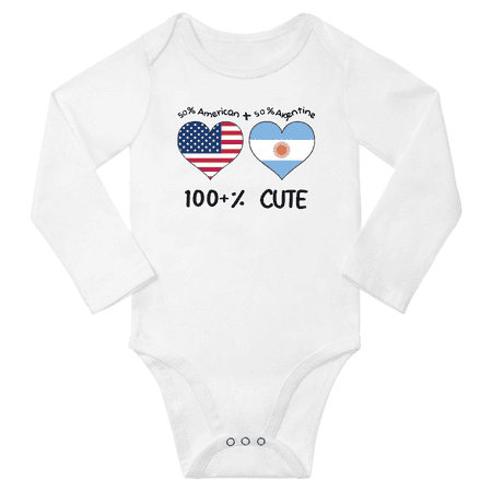 

50% American + 50% Argentine = 100+% Cute Baby Long Slevve Bodysuits Unisex Gifts (White 6-12 Months)