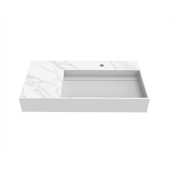 Juniper 36" Solid Surface Stone Right Basin Bathroom Sink in White Marble
