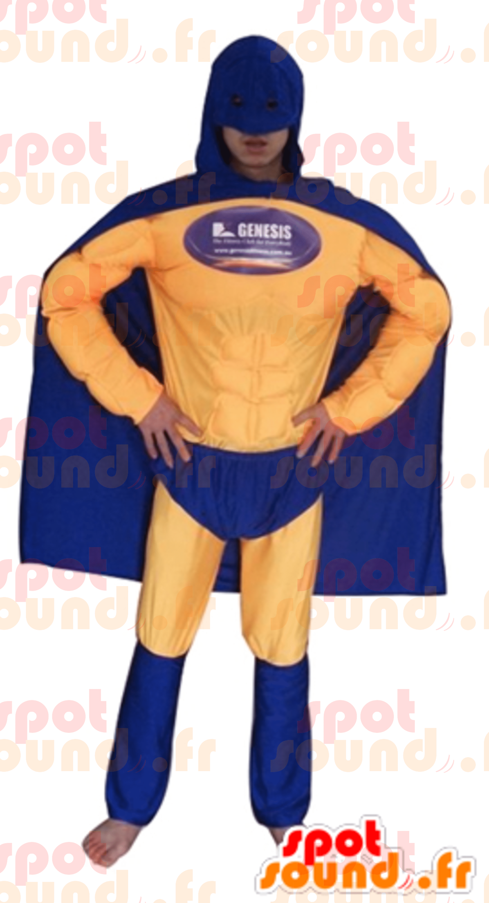 Superhero costume in blue and yellow outfit
