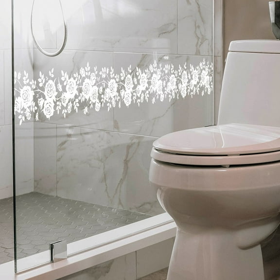 Girlsshop White Flower Rattan Wall Sticker Electrostatic Glass Sticker Shower Mirror Decal