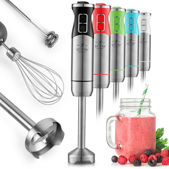 Zulay Kitchen Immersion Blender 500W Stainless Steel Whisk and Frother Attachments 8 Speed - Black