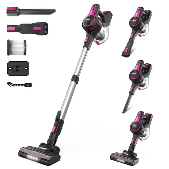 Pre-Owned Used Cordless Stick Vacuum - Tangle-Resistant Design, 45-Min Runtime, Powerful Suction | Lightweight Rechargeable for Carpet, Hard Floor & Pet Hair (Rose Red)