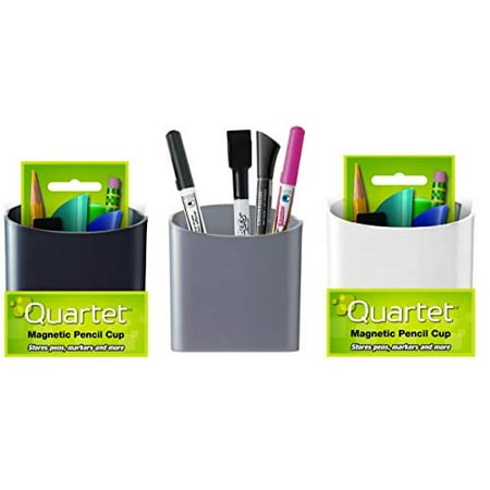 Magnetic Desktop Pen - Quartet Magnetic Pencil/Pen Cup Holder, 1 of each Black, Gray and White, 3 Pack