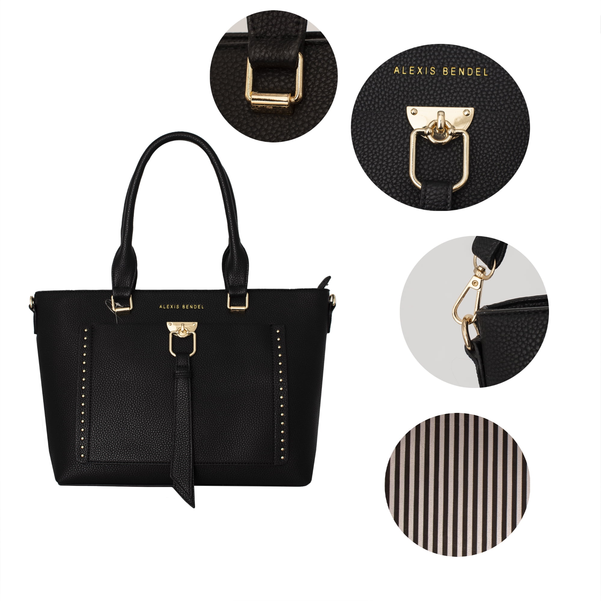 Alexis Bendel Black Women’s Vegan Leather Multi-Style Shopper Tote Everyday Handbag