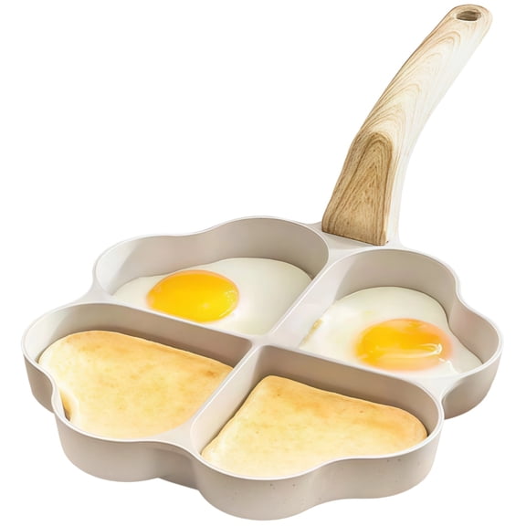 Heart Shaped Egg Frying Pan, 4-Cup Nonstick Omelette Maker with Faux Wood Handle, Aluminum Breakfast Skillet, Fast Even Heating, Easy Clean, Compatible with Gas Electric Induction Stoves
