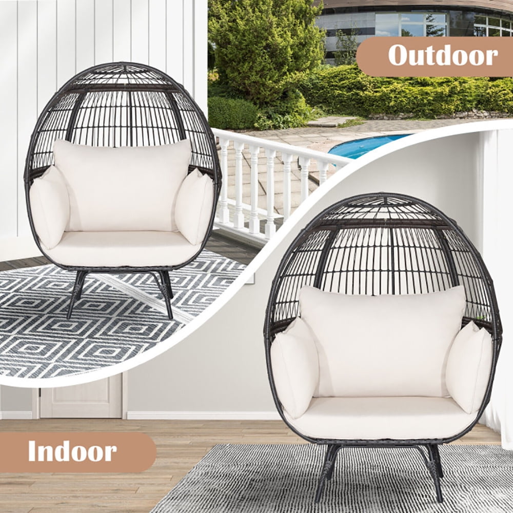 Aimee Lii Oversized Patio Rattan Egg Lounge Chair with 4 Cushions, Indoor Outdoor Patio Loungers, Brown