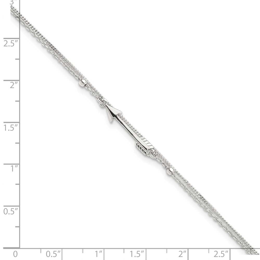 Finest Gold Sterling Silver 2-strand Arrow 9 in. Plus 1 in. Extender - Total 10 in. Anklet