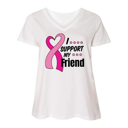 

Inktastic Breast Cancer Awareness I Support My Friend with Pink Ribbon Women s Plus Size V-Neck