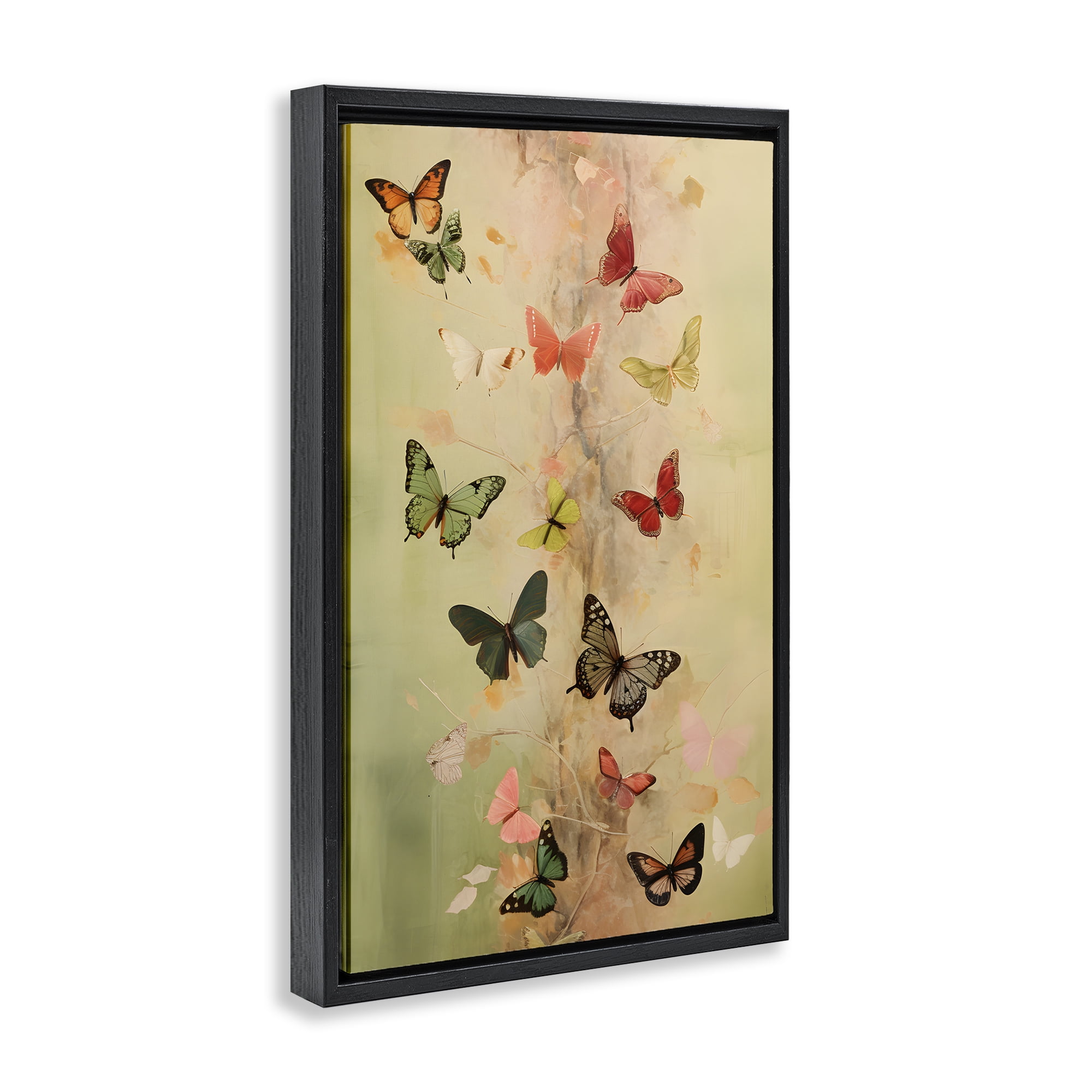Stupell Industries Fluttering Butterfly Array Animals & Insects Painting Black Floater Framed Canvas Art Print Wall Art, 17 x 25