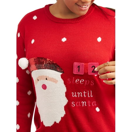 Juniors' Plus Crew Neck '# Sleeps Until Santa' Xmas Sweater