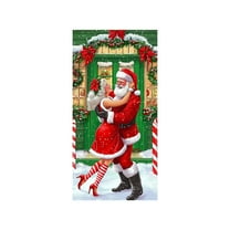 FastXmas 35*71 Inch Christmas Door Covers Ornament Washable Elastic Fabric Christmas Door Covers Santa Claus Reindeer Snowman Xmas Tree Pattern Christmas Door Covers for Front Door Festive Party Home