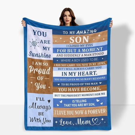 Son Encouragement Aspiration Blue Blessing Theme Fleece Blanket Sofa Bed Travel Camping Polyester Throw Shipped From USA Soft Warm Comfortable Flannel Blanket Ideal For Family Friends Gift