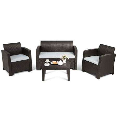 Gymax 4 Piece Patio Furniture Set Molded Rattan Sectional Sofa Set Coffee Table Coffee Walmart Canada