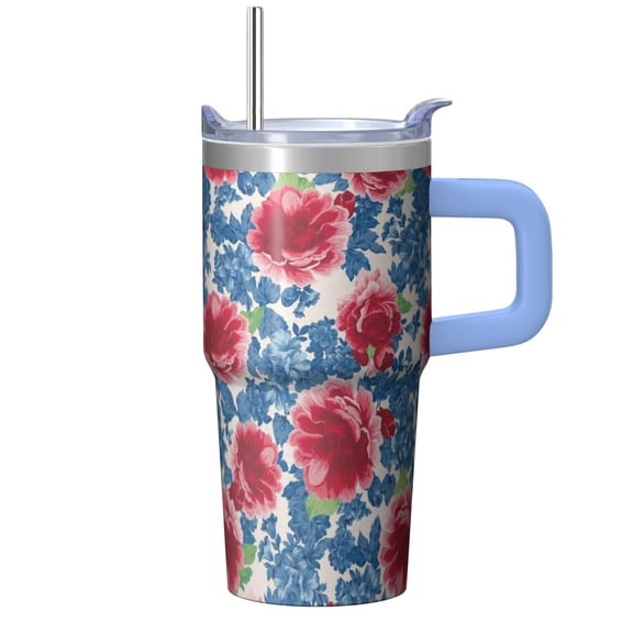 Floral Gift Idea for Women's Birthday: 20oz Tumbler with Handle, Insulated Stainless Steel Travel Mug, Straws, Leak-proof Lid, Cup