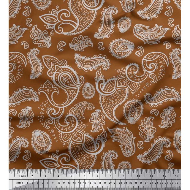 Soimoi Polyester Crepe Fabric Paisley Block Print Fabric by The Yard 42 Inch Wide