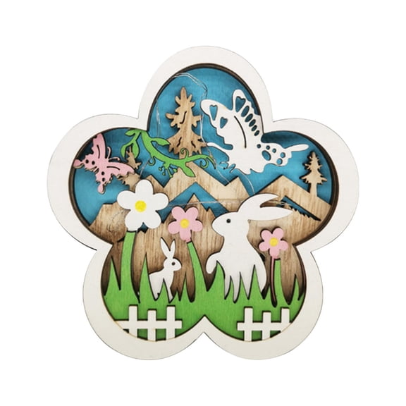 Sktrjpolfis Easter Wooden Flower Ornaments with LED 5.12x5x0.79In Holiday Party Decoration